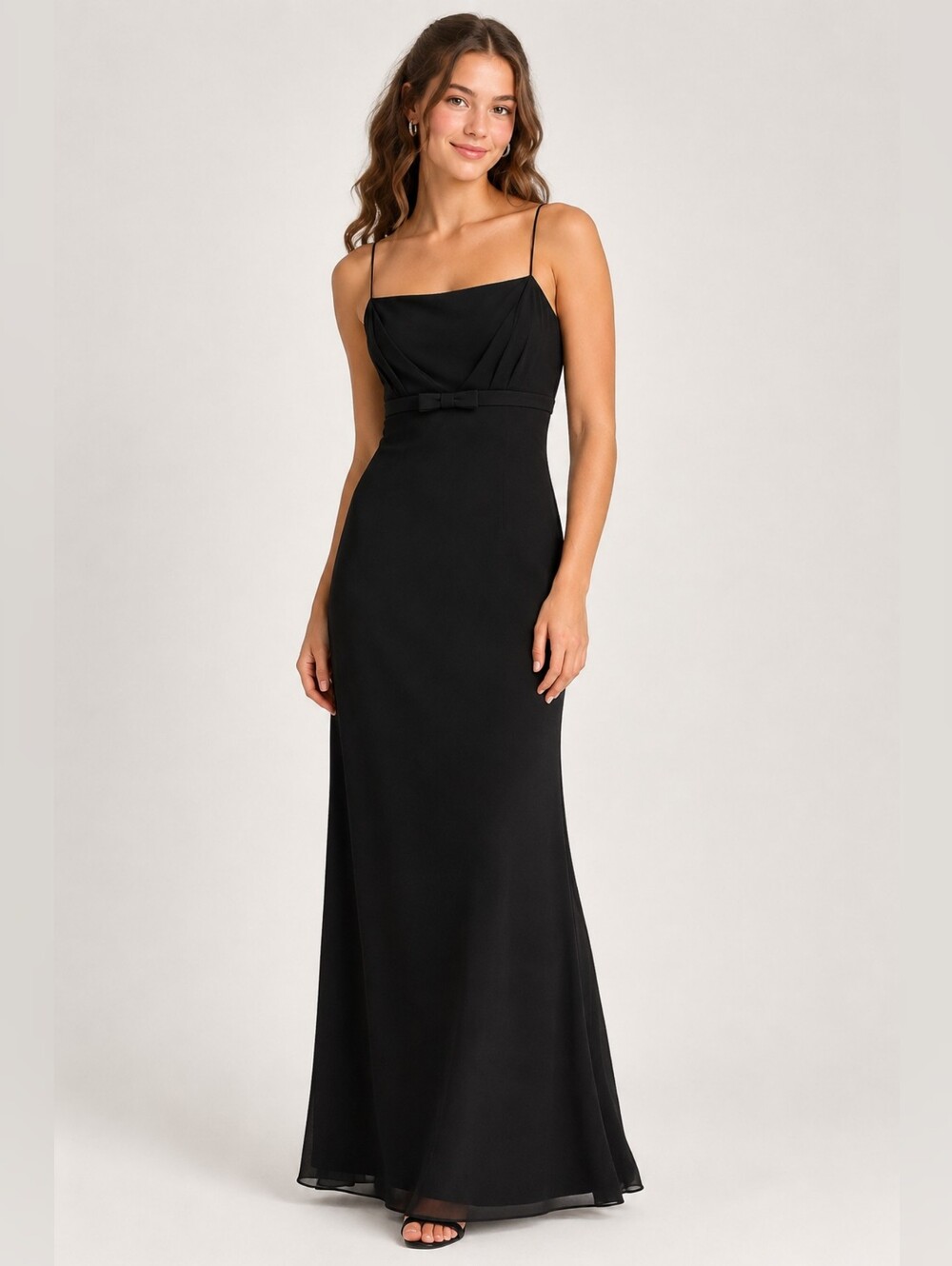 Priscilla of Boston Black Spaghetti Straps Bow Detail Formal Dress Homecomig VTG - Picture 1 of 8